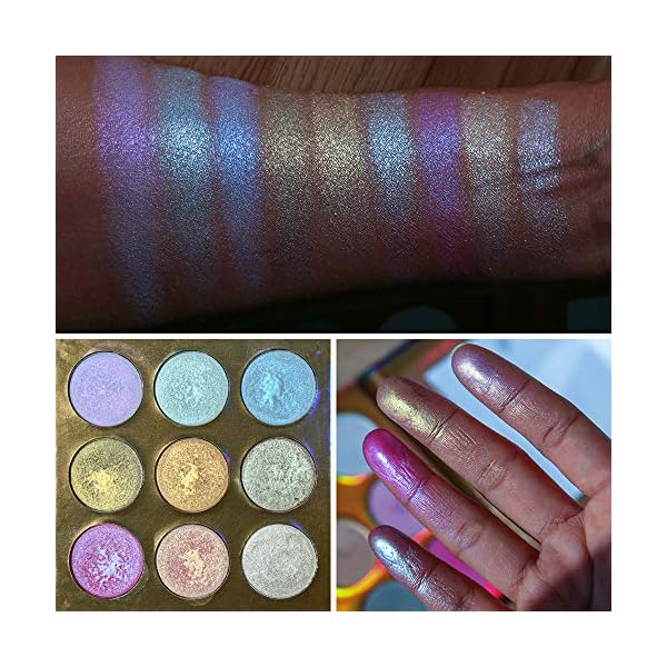 UCANBE Kaleidoscope Holographic Highlighter Makeup Palette Kit, 9 Color Polarized Shimmer Illuminating Glow Highlighting Bronzers Powder Set, Laser Outer Packaging with Mirror Cosmetics
