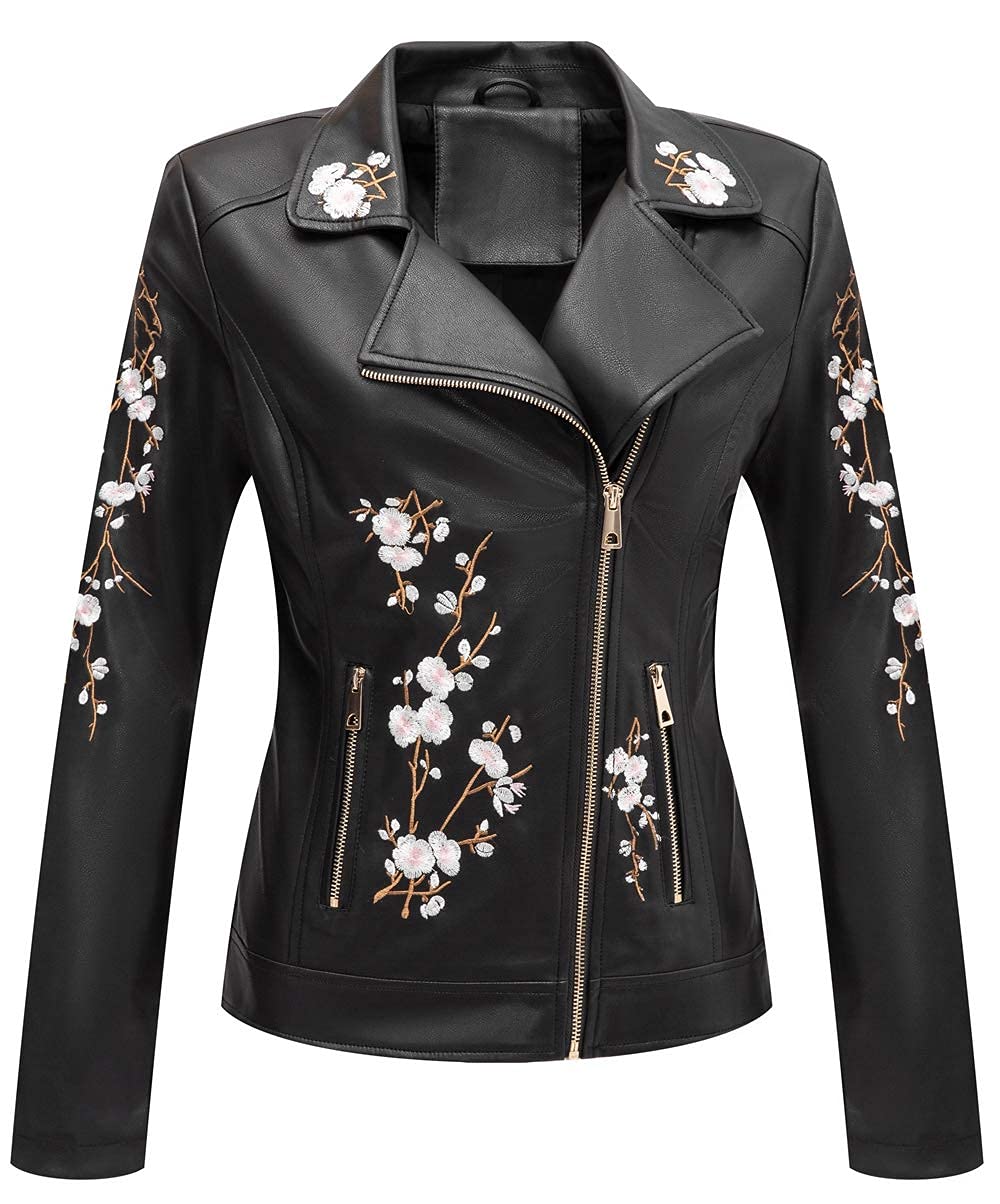 Giolshon Giacca da Donna in Similpelle da Motocicletta Primaverile e Autunnale Giacca Casual Corta