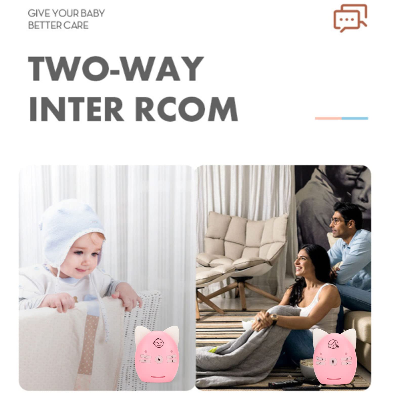 Baby Monitor, Video Child Monitor, Trasmissione Digitale Senza Fili Portatile con Crittografia 2 Vie 10 Volume Regolabile Baby Monitor con Luce Notturna per Bambini (Rosa)