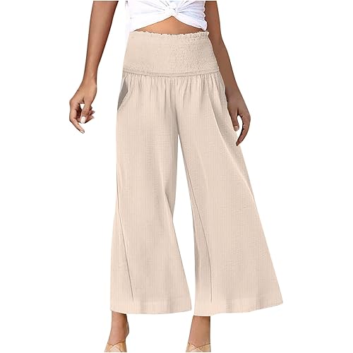 Wide Leg Pants Woman Summer Casual High Waisted Trousers Loose Comfy Palazzo Beach Pants Trousers with Pockets