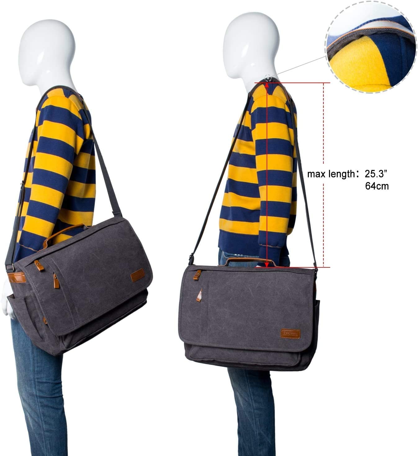 ESTARER Umhängetasche/Laptoptasche 15.6 Zoll für Arbeit/Uni aus Canvas Grau