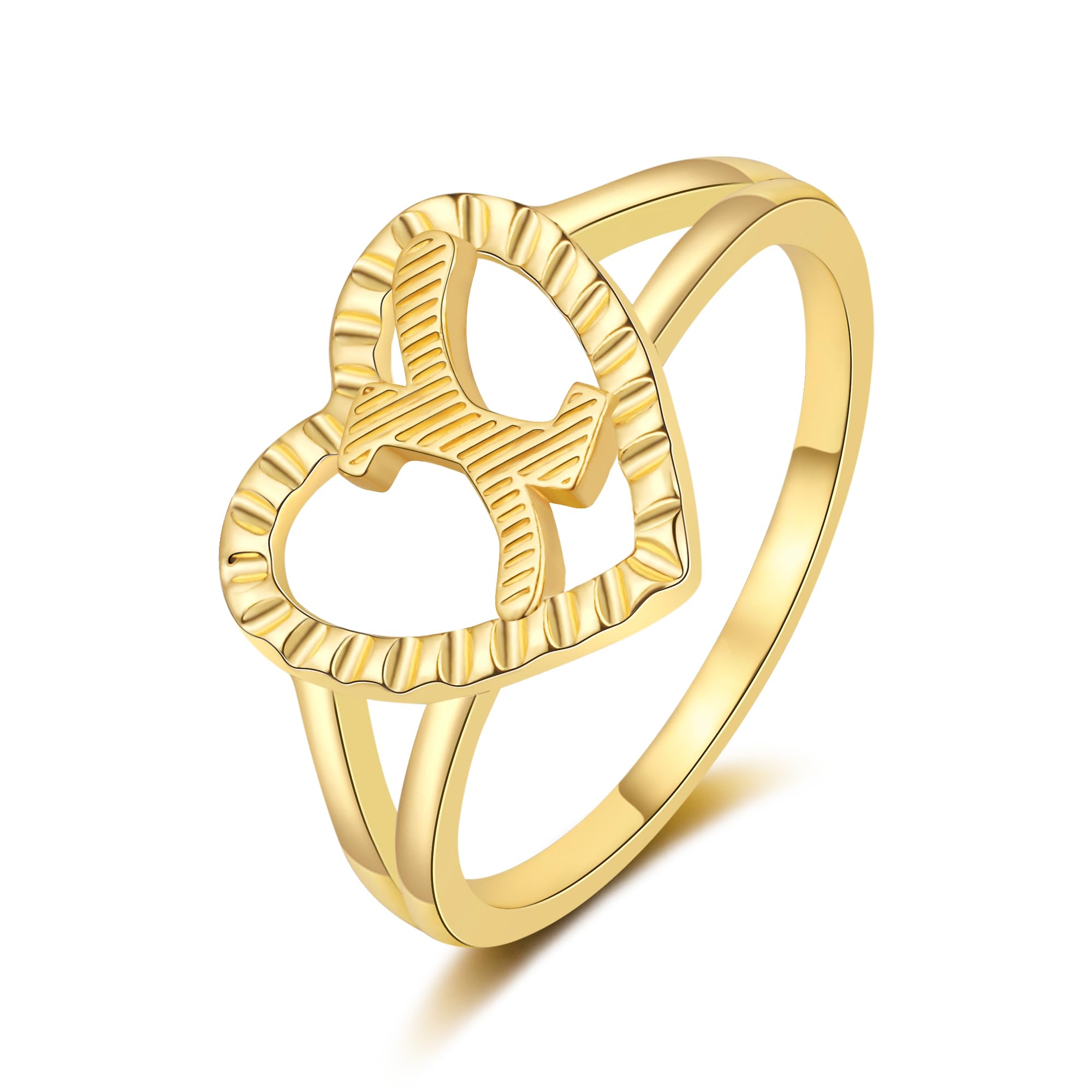 RLMOON Gold Initial Ring for Women Non Tarnish Vintage Initial Heart Ring