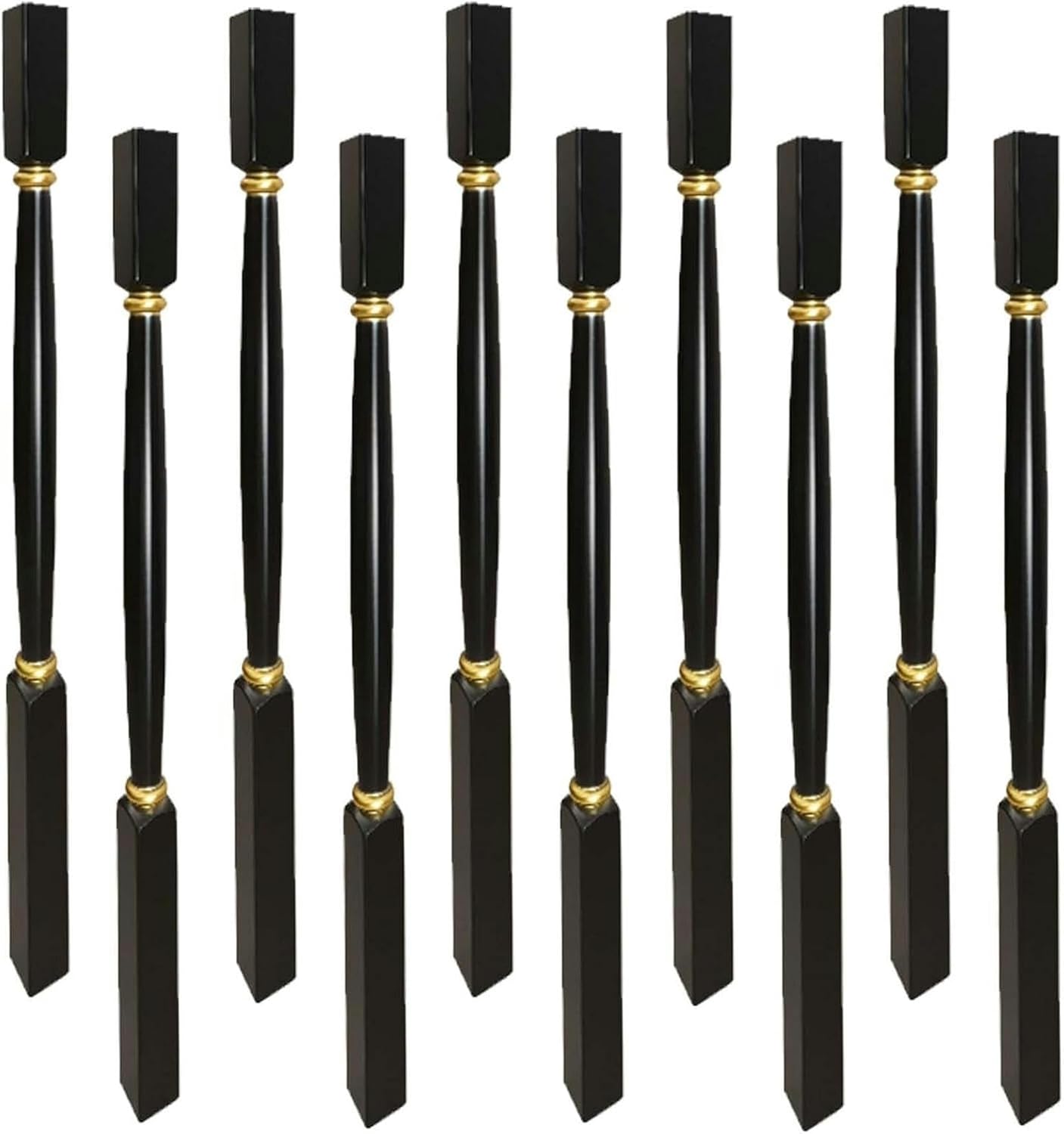 Stair Balusters, 2"" Square Wood Stair Spindle Column, Black Solid Staircase Railing Balusters, Indoor Stairs Banister Balustrades Post with Screws Kit