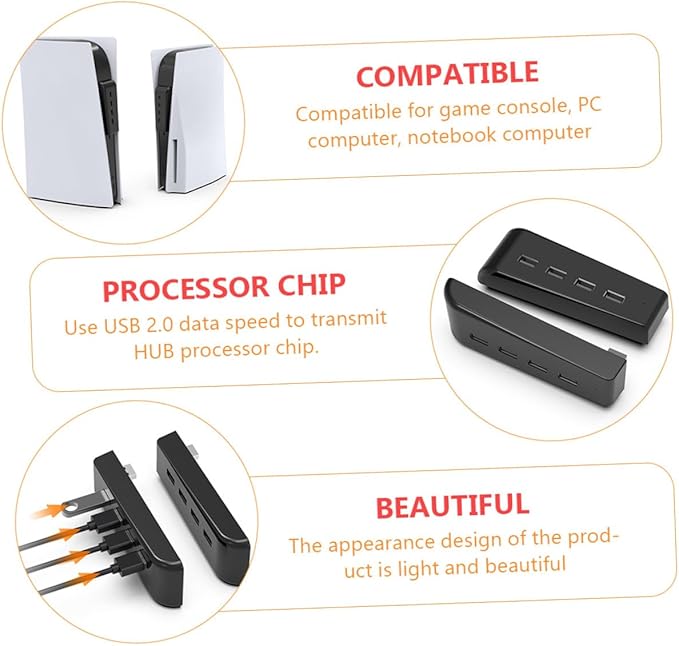 Hub USB 2.0 de Alta Velocidad Mikikit Negro miniatura 5