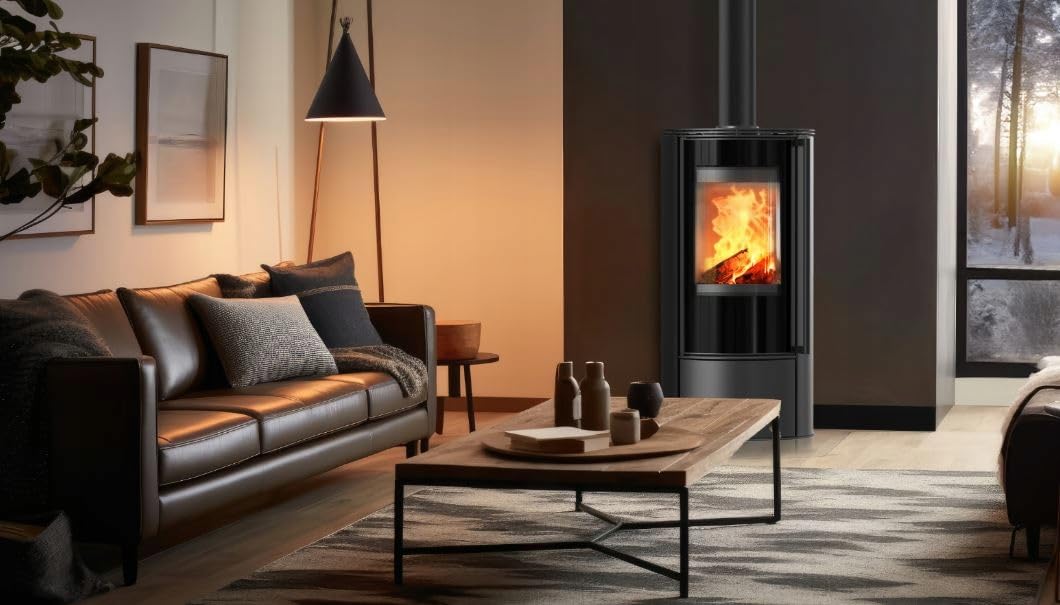KRATKI Kaminofen aus Stahl Holzofen ERIK 5,5kW Panorama Ø150 BImSchV 2
