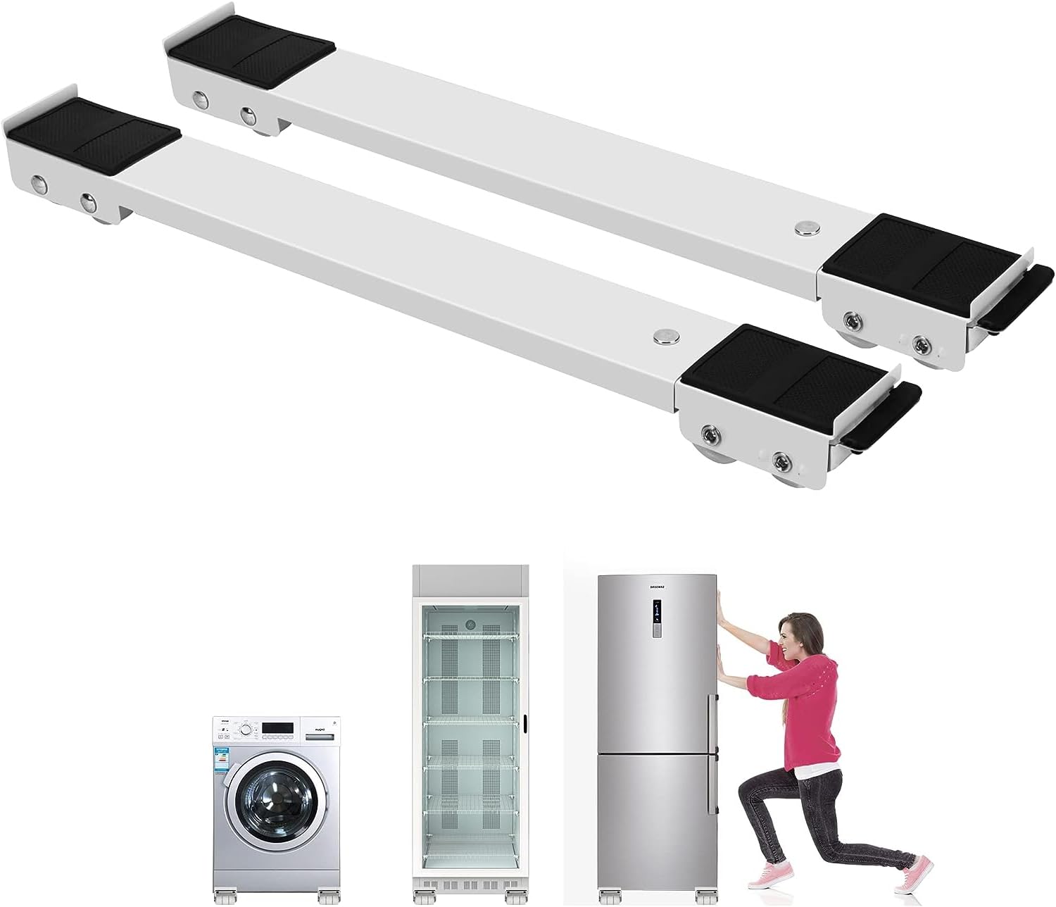 Hcosmy Heavy Duty Furniture Appliances Rollers, Extensible Washing Machine Base Mobile Wheels for Refrigerators, Dryers, Dishwashers and other Heavy Objects, Max Load 1100 lb, Non-Slip, (white)