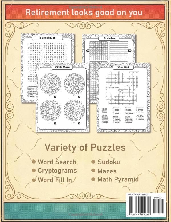 Retirement Activity Book for Women: Fun & Relaxing Retirement Gift for Women, Friends & Seniors | 200+ Large Print Puzzles & Memory Games | Word ... Mazes, Cryptograms & Coloring Pages image 3