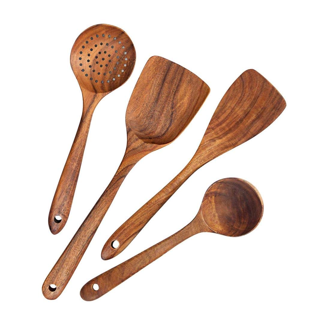 Kitchen Wooden Cooking Utensil Set - Wooden Spoon Kitchen Tool Set - Wooden Cooking Spoons and Spatulas cooking utensil 4ps