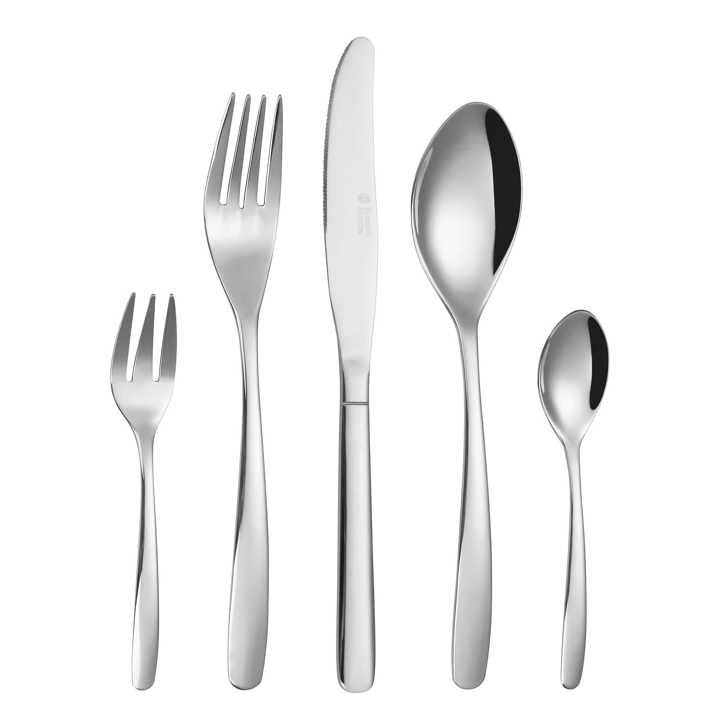 Russell Hobbs Florence Besteckset 20-teilig für 4 Personen – Tafelbesteck aus rostfreiem Edelstahl 18/0, spülmaschinenfest, Messer, Gabeln, Kuchengabeln, Esslöffel, Teelöffel