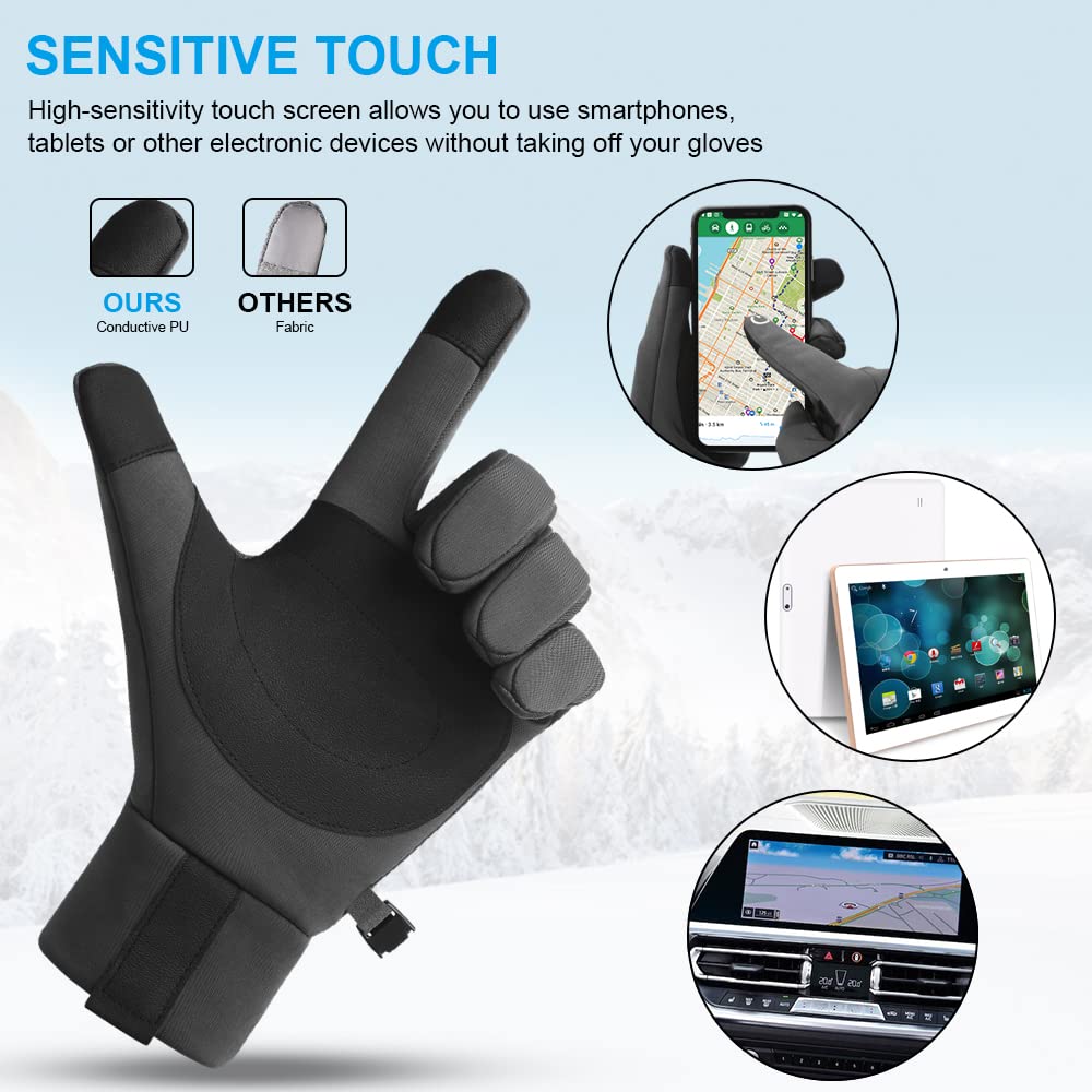 flintronic Guanti Invernali Ciclismo Uomo Donna-Touch Screen Pile Polare, Antivento, Impermeabile e Antiscivolo Tenere Caldo Unisex Guanto per Trekking/Sport Scooter/Bici/Moto/Mtb Corsa/Sci(L,XL)