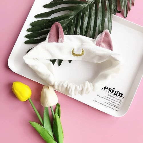 Miniatura 6 de Ziper Lindo gato Usagi Luna Cosmético Diadema de ducha Diadema (blanco)