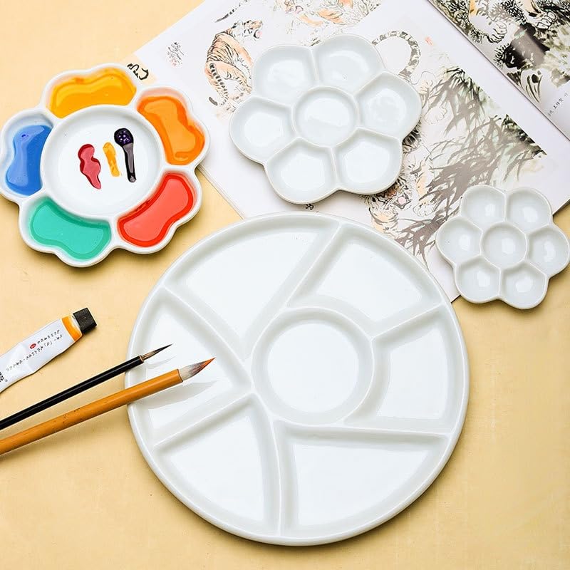 paleta malarska Plum Blossom Plate ceramiczna paleta gwasz taca malarska malarstwo akwarela malarstwo akrylowe dostaw sztuki (Color : 19.5x19.5cm)