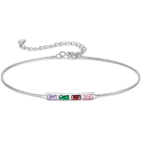 925 Sterling Silver Personalized Mom Birthstone Bracelets for Women — Custom Adjustable Dainty Jewelry for Mother’s Day, Birthday, Christmas Gifts for Mom Grandma Wife