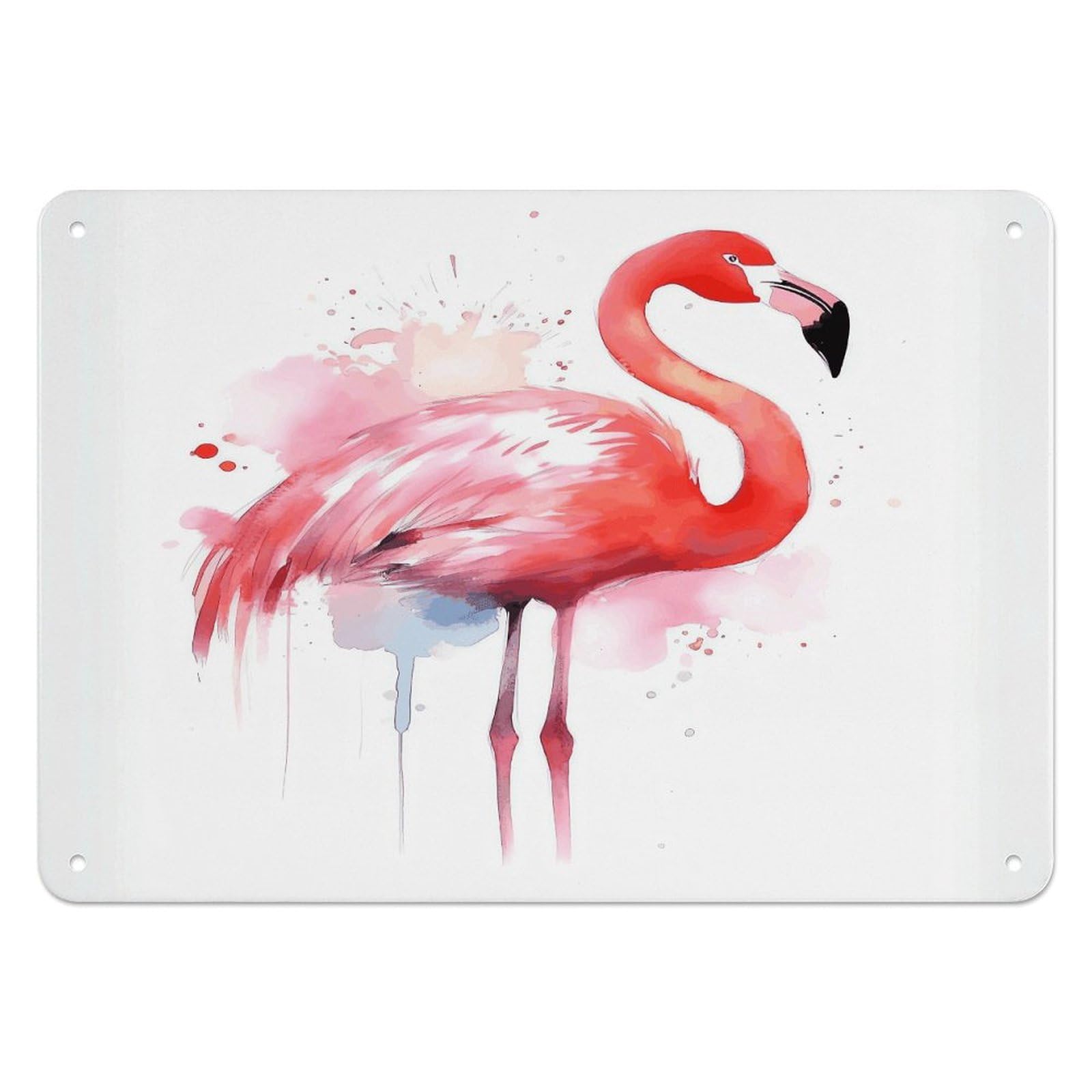 Fekiloot Style Pink Flamingo Watercolor Wall Decor Iron Painting Metal Sign