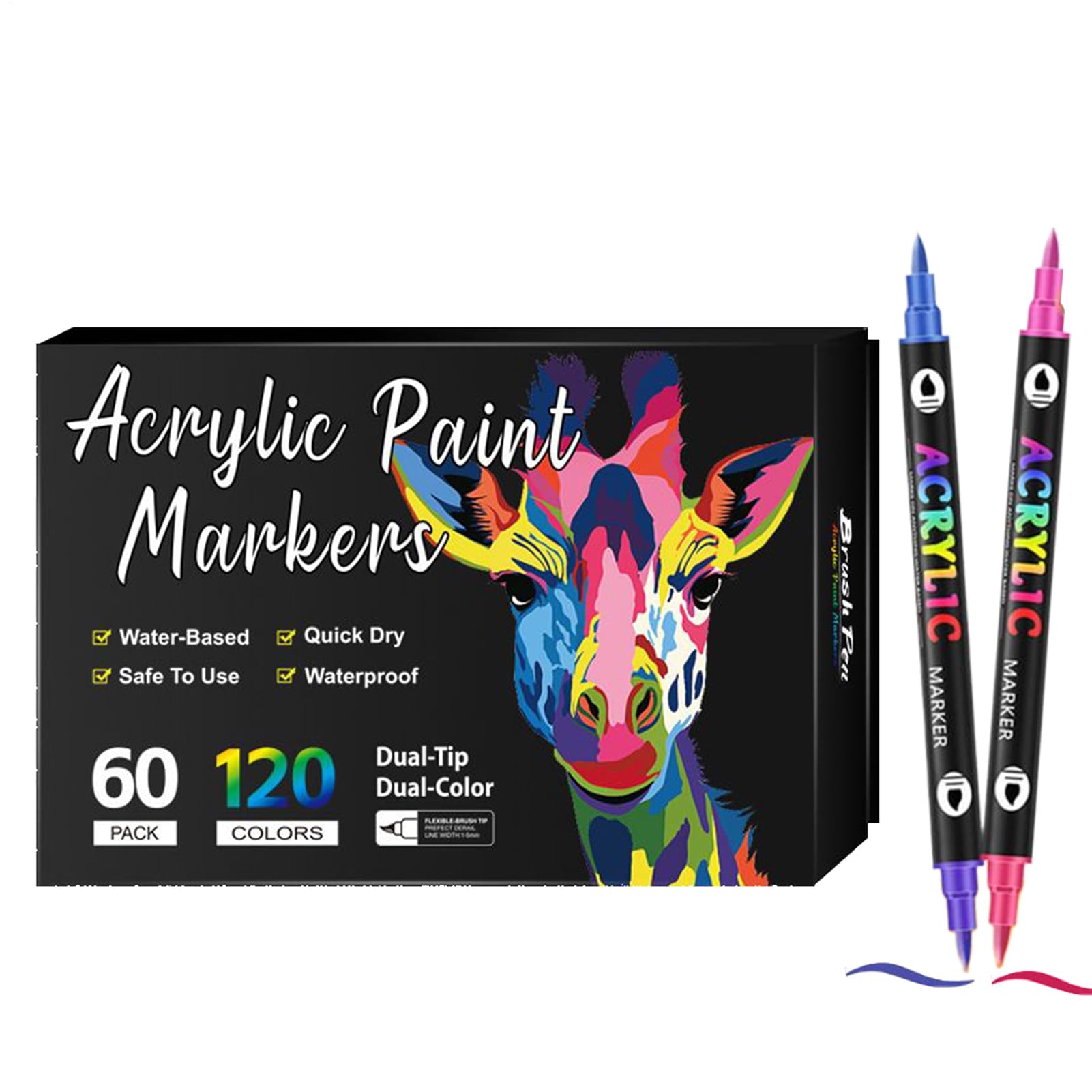 Acryl-Marker – doppelseitige Acryl-Pinsel, Steinmalstifte-Set, lichtbeständige Permanentmarker, Zeichenwerkzeuge, Bastelbedarf, für Papier, Glas, Holz, Leinwand, Keramik, Stein