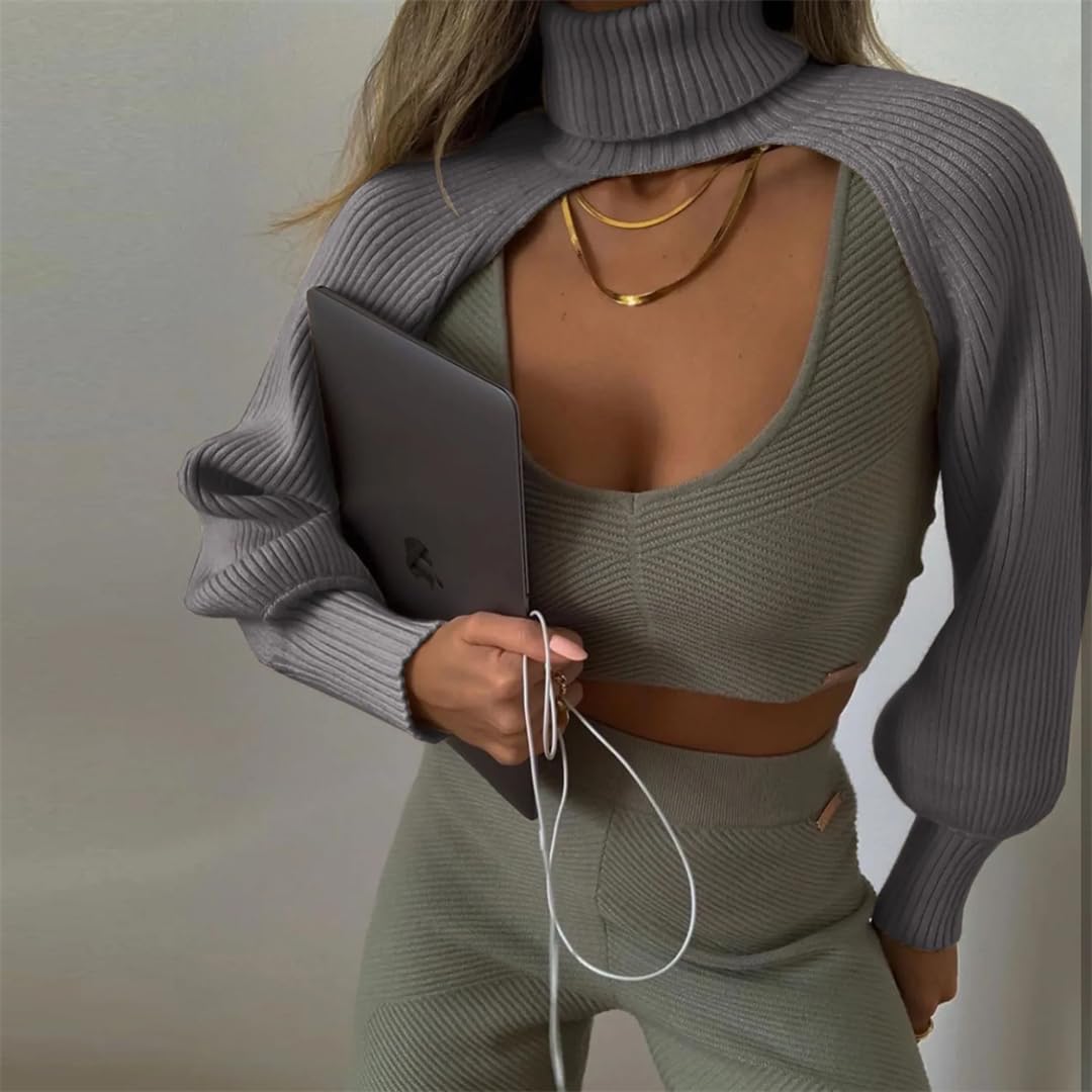 Damen-Strick-Rollkragen-Cardigan für Damen, langärmelig, Herbstkleidung, Strickkleidung, Shrug Sweater