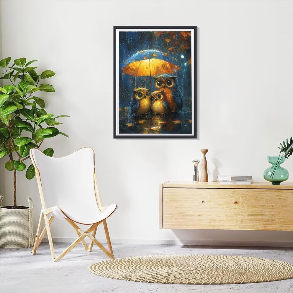 DIY Diamond Art Kits Erwachsene, Regentag Eule Kinder 5D Diamant Gem Kunsthand werk, für Home Büro Wall Kreativität Dekor, Teenager Mädchen Neujahr Geburtstag Geschenke 100x200cm P2CL-841