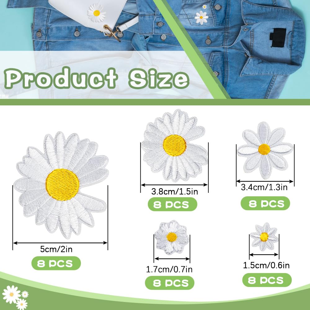 Dewocke Patch Thermocollant Marguerite, Lot De 12 Écussons De Fleur En Broderie Pour Décoration De Vêtements, T-Shirts, Jeans Et Sacs à Dos, Ecusson Brodé En Couleurs Vives, Facile à Appliquer