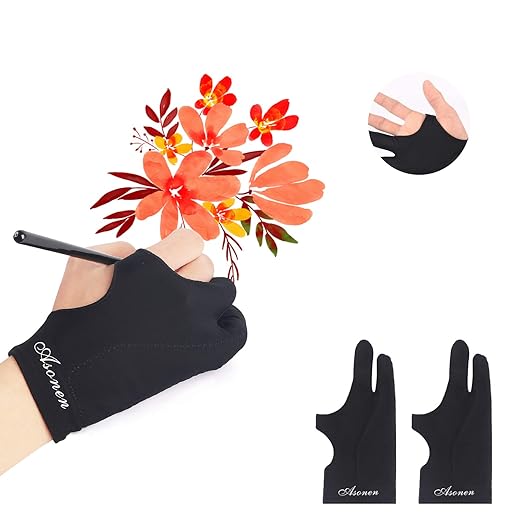Asonen - Künstler-Handschuhe zum Zeichnen, 2er-Pack, dreischichtig, feste Anti-Touch, Malen und digitale Zeichnung auf Grafik-Tablets, universelle rechte und linke Hand.
