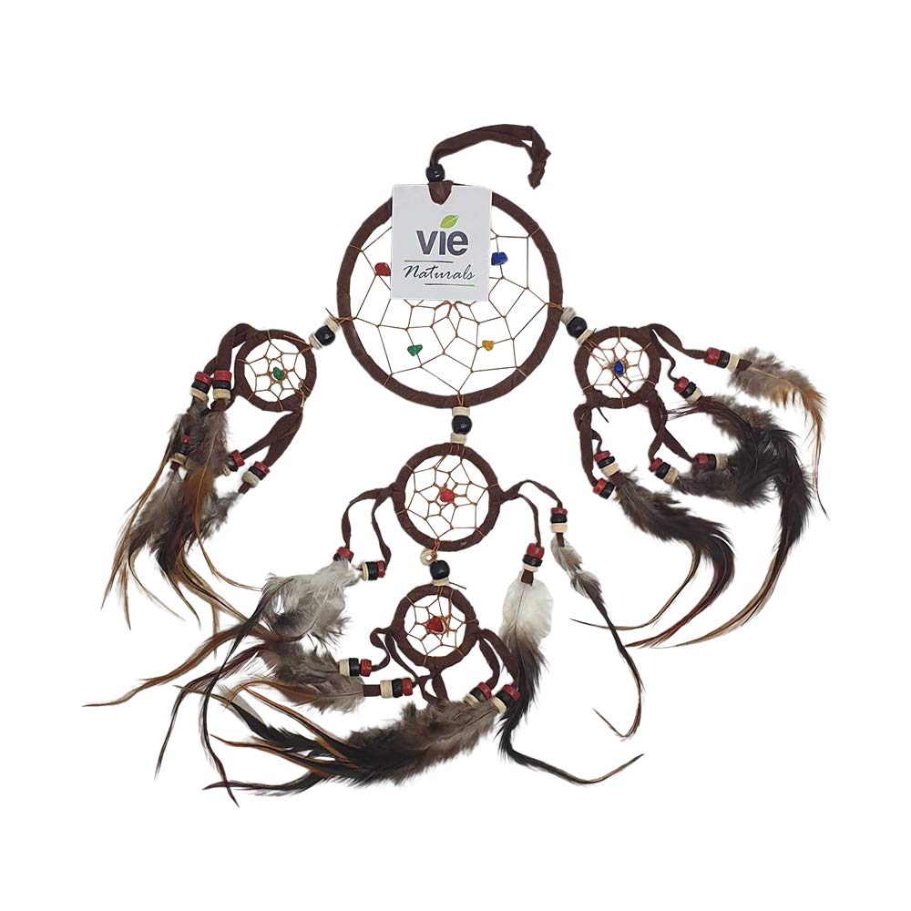 Vie Naturals Dream Catcher with Beads, 9cm Ring with 4 Smaller Rings, Brown, Multicolor - Image 2