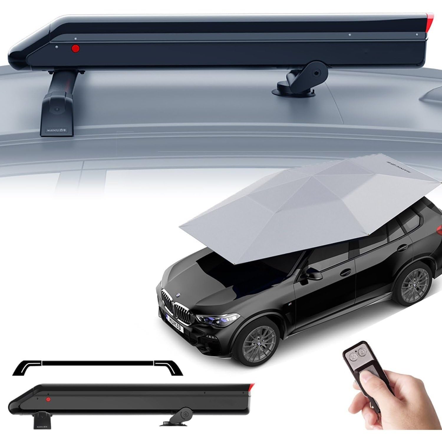 UofZc Solar Powered Automatic Car Cover, Fast Deploy & Retract, Anti-Scratch Anti-Theft Design, Universal Fit for Most Cars & SUVs Silver-B