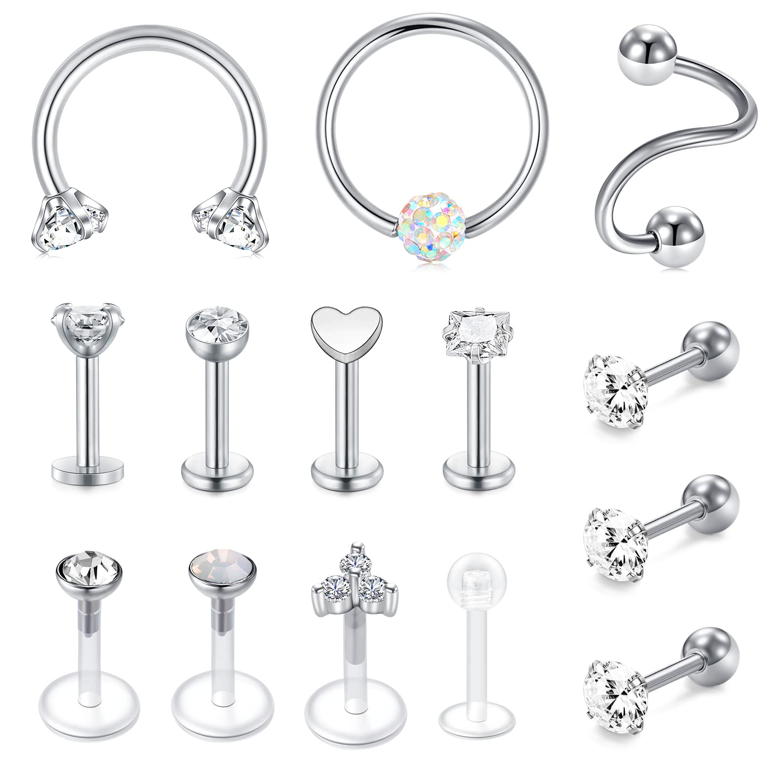 Rajnard Tragus Piercing Helix Piercing Chirurgenstahl Knorpel Ohrpiercing Ohrstecker Ohrring 16G CZ Barbell Piercing Labret Monroe Schmuck Damen Männer