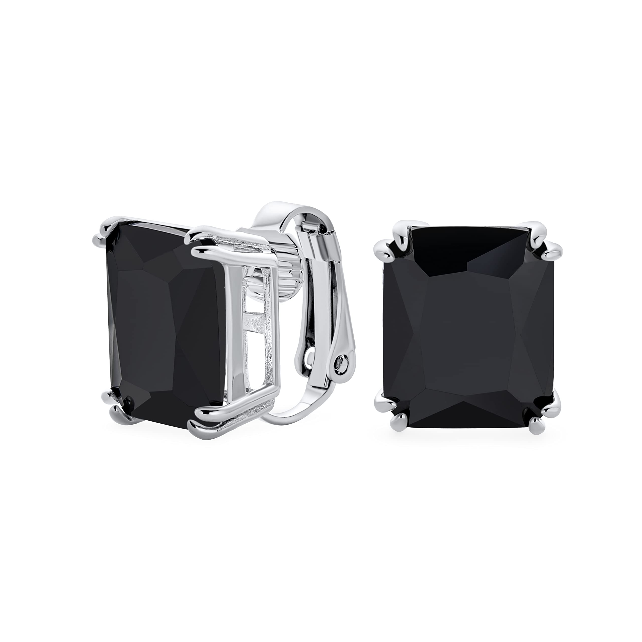 Bling JewelryTraditional Classic Large Statement Square Princess Cut AAA CZ Solitaire Clip On Stud Earrings For Women Silver Plated Non Pierced Simulated Gemstone Jewel Colors 12MM