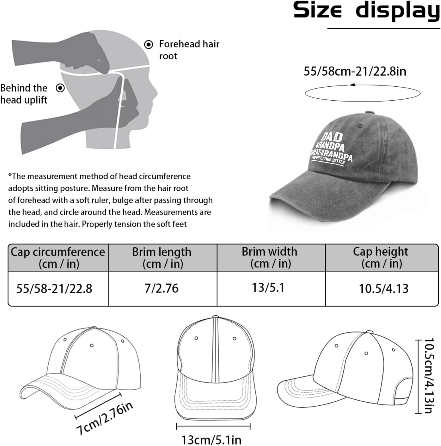 Dad Grandpa Great Caps Custom Baseball Cap Pigment Black Golf Hat Gifts for Her Workout Cap image 3