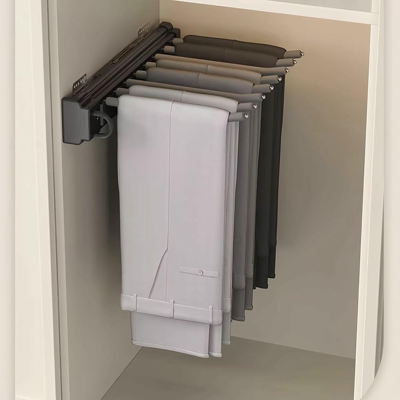 Rack de pantalons de givre économe en espace extensible en acier pour armoire et dressing