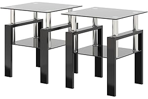 Gorgeous 2-Piece Black Glass End Tables Set
