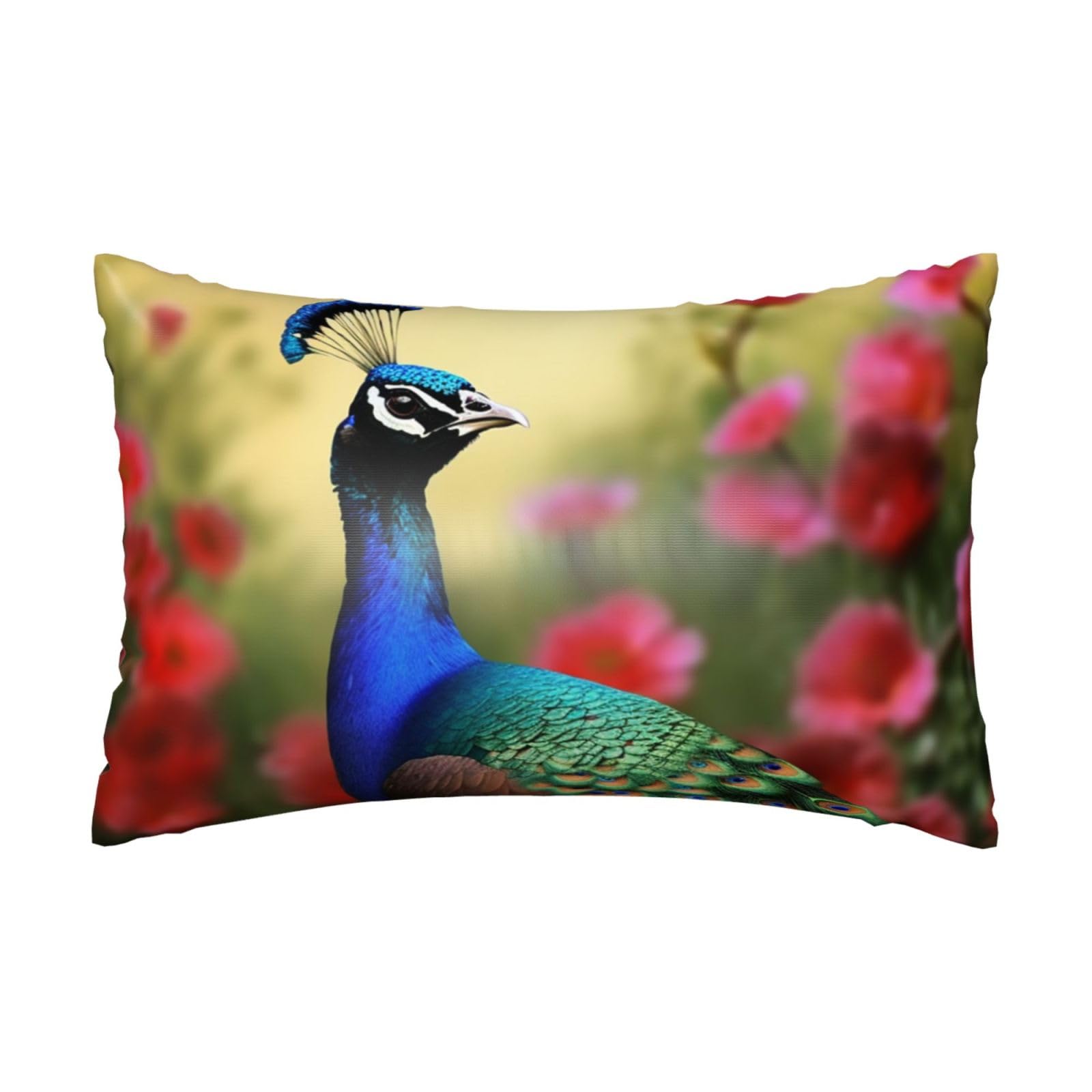 Satin Pillowcase for Hair and Skin, Peacock Flowers Pillow Case Queen Size 20x30 Inches, Cooling Silky Pillowcases with Zipper Ultra Smooth and Soft Pillow Cover for Sleeping