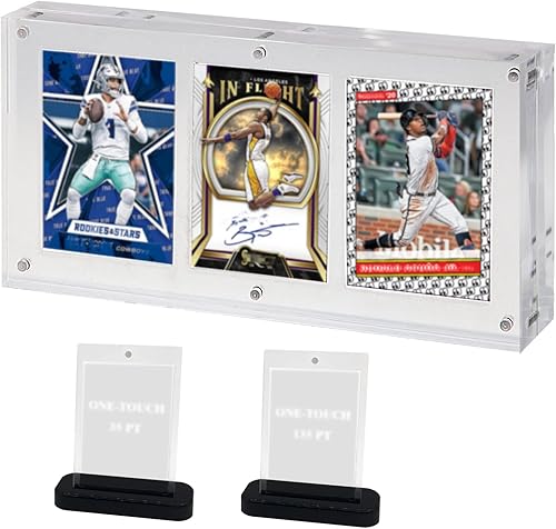 SJAELLAND 35PT - Tarjetero para tarjetas coleccionables - Soporte súper grueso (0.827in) - vitrina transparente de acrílico (soportes dobles de 3