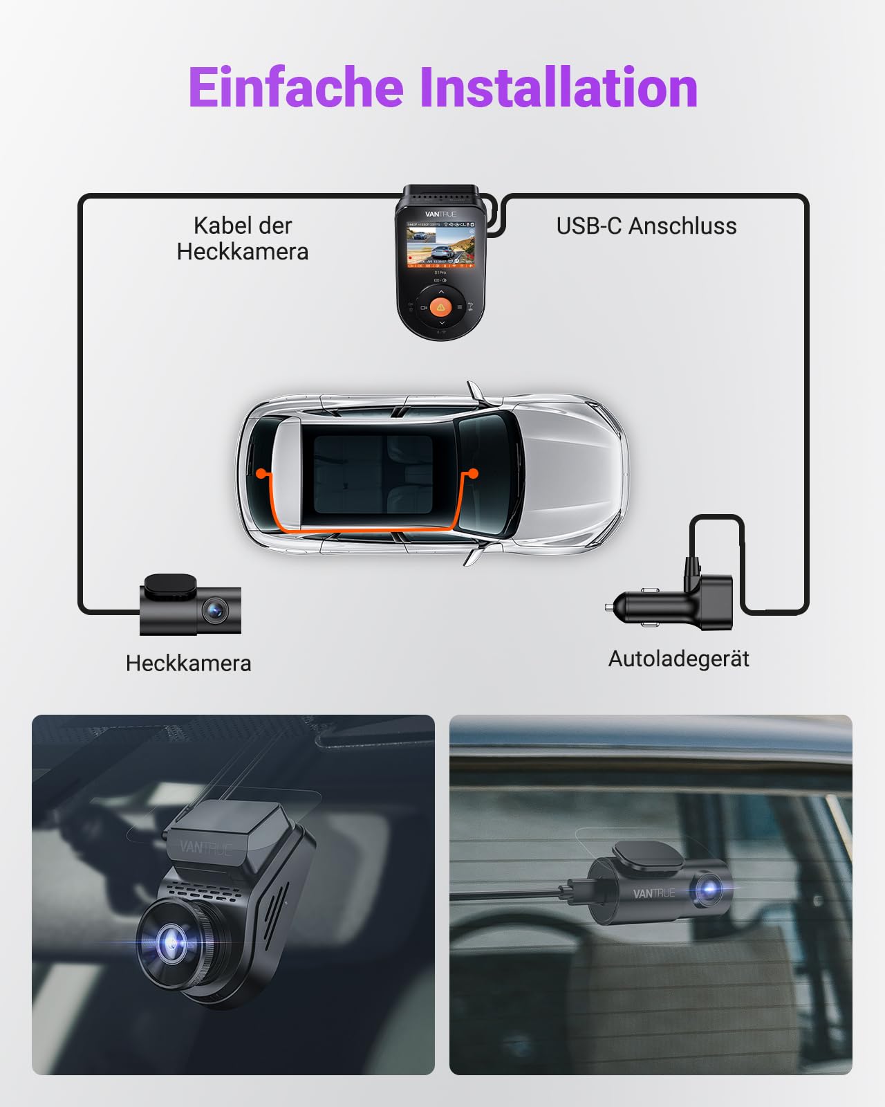 VANTRUE S1 Pro Dashcam 2,7K+1080P Dual 60fps Vorne und Hinten, 5GHz WLAN GPS Auto Kamera mit STARVIS 2 Nachtsicht, 24h Parküberwachung Nachtsicht, Superkondensator G-Sensor Loop-Aufnahme APP, 512GB