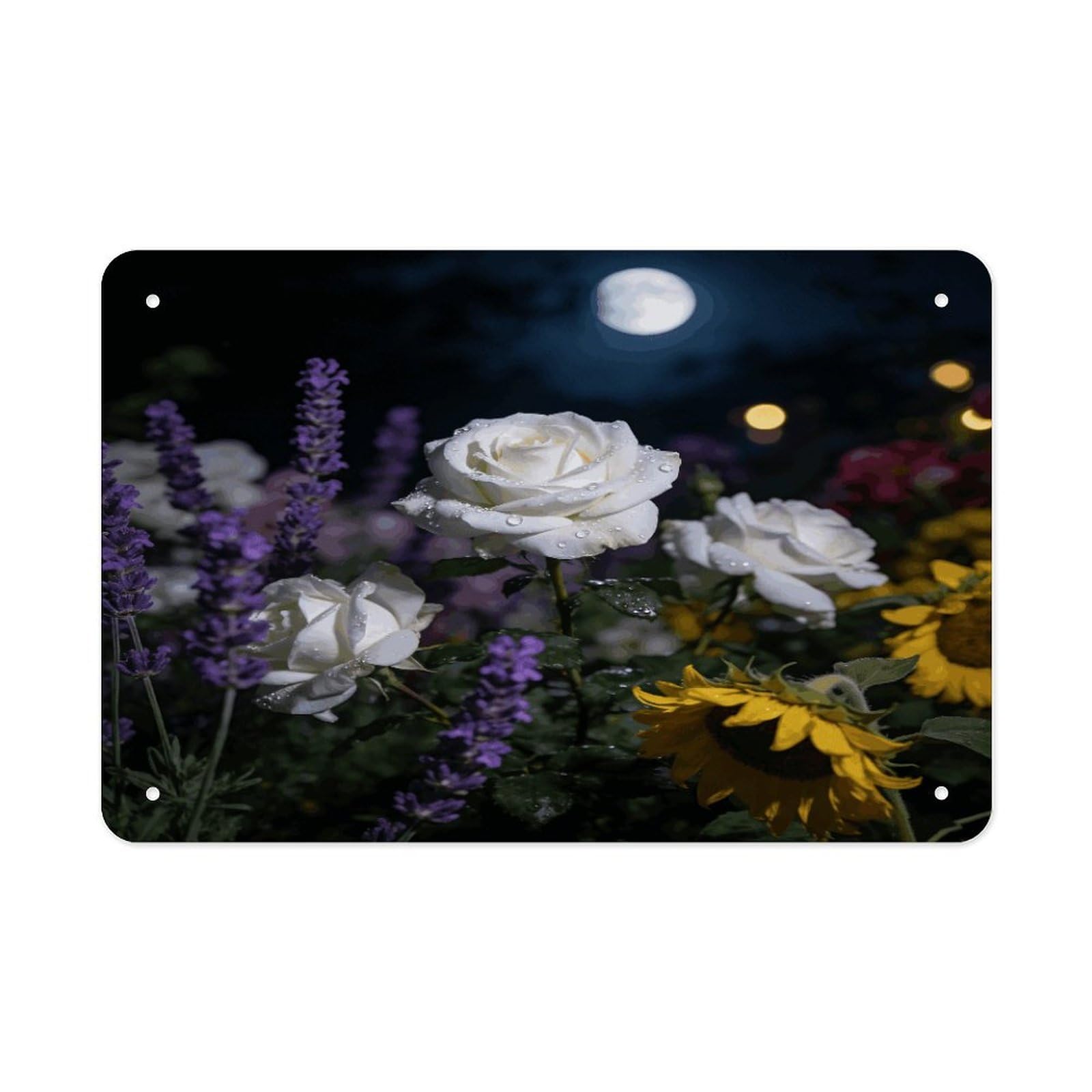 Khauerbc Style Flowers At Night Tin Sign Iron Sheet Painting Unframed 11.8X7.9 Inch Metal Poster Wall Decor Iron Painting Wall Prints For Living Room Bedroom Office Home Decor