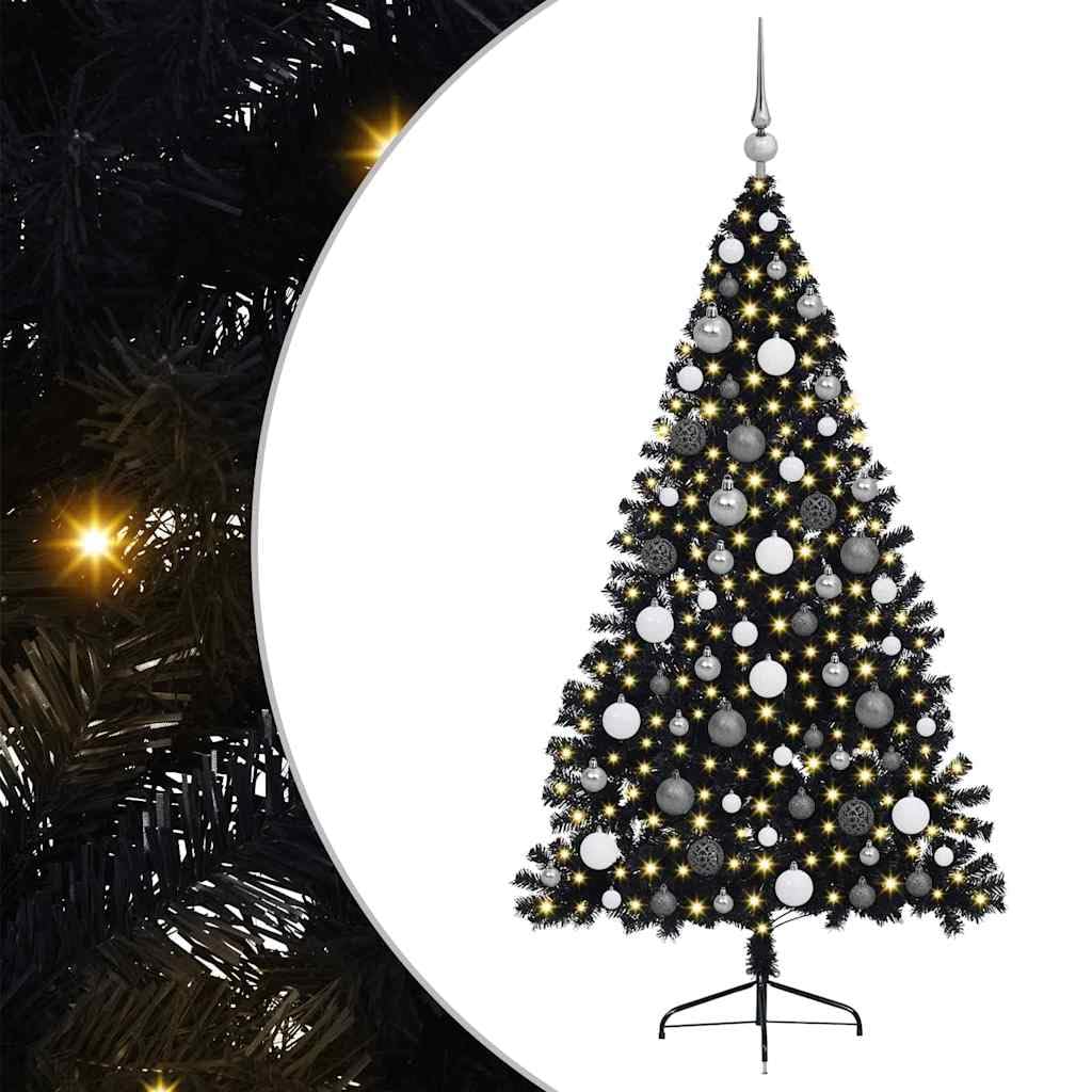 Sztuczna wstępnie oświetlona choinka czarna 180 cm odporna na promieniowanie UV PCW 300 diod LED ciepła biel wewnątrz na zewnątrz świąteczna dekoracja