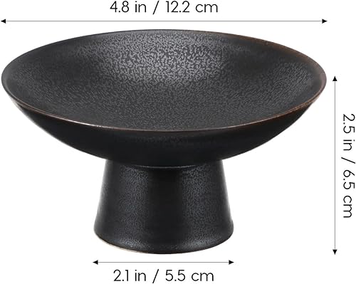 Miniatura 4 de 2 cuencos de frutas de cerámica con pies, cuenco decorativo negro con pedestal, plato para llaves, plato de servir con base alta retro para