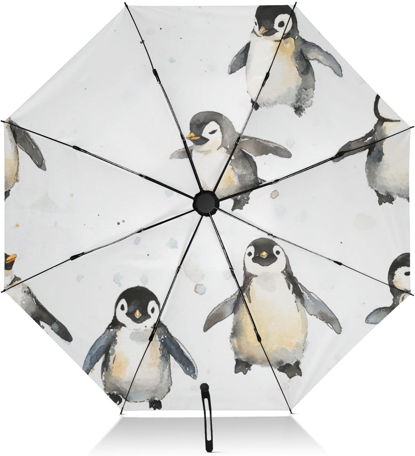 FRODOTGV Cute Penguin Travel Umbrella Windproof Inverted Compact Umbrella for Sun Sun 8 Ribs Large Collapsible UV Umbrella Automatic for Women Men