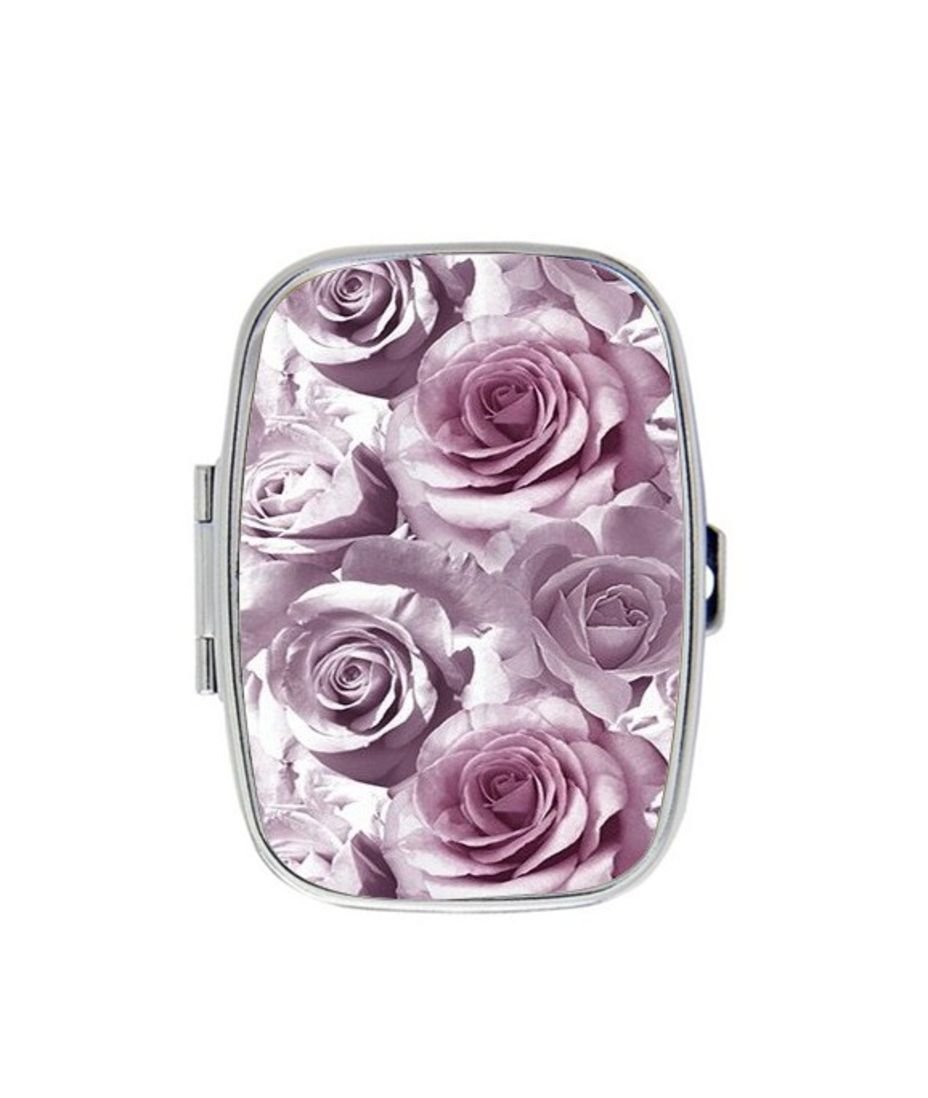 Zeroend Large Rose Flower Floral Pink Custom Personalized Pill Box Decorative Metal Medicine Drug Container Case Pocket or Purse