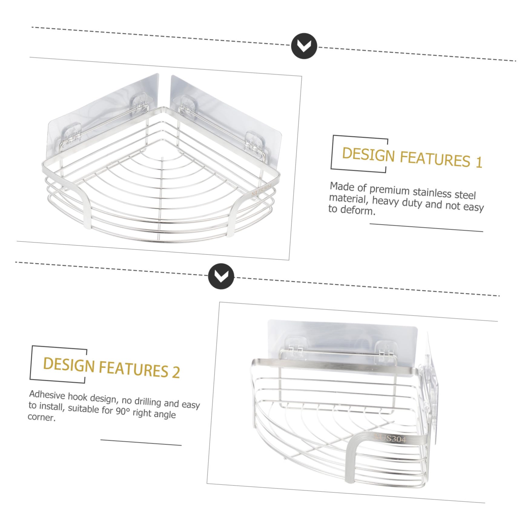 TOYANDONA Mensole per Doccia Angolari in Acciaio Inox Organizer da Parete Cava Mensole per Bagno con Ganci Adesivi per Doccia Bagno e Cucina