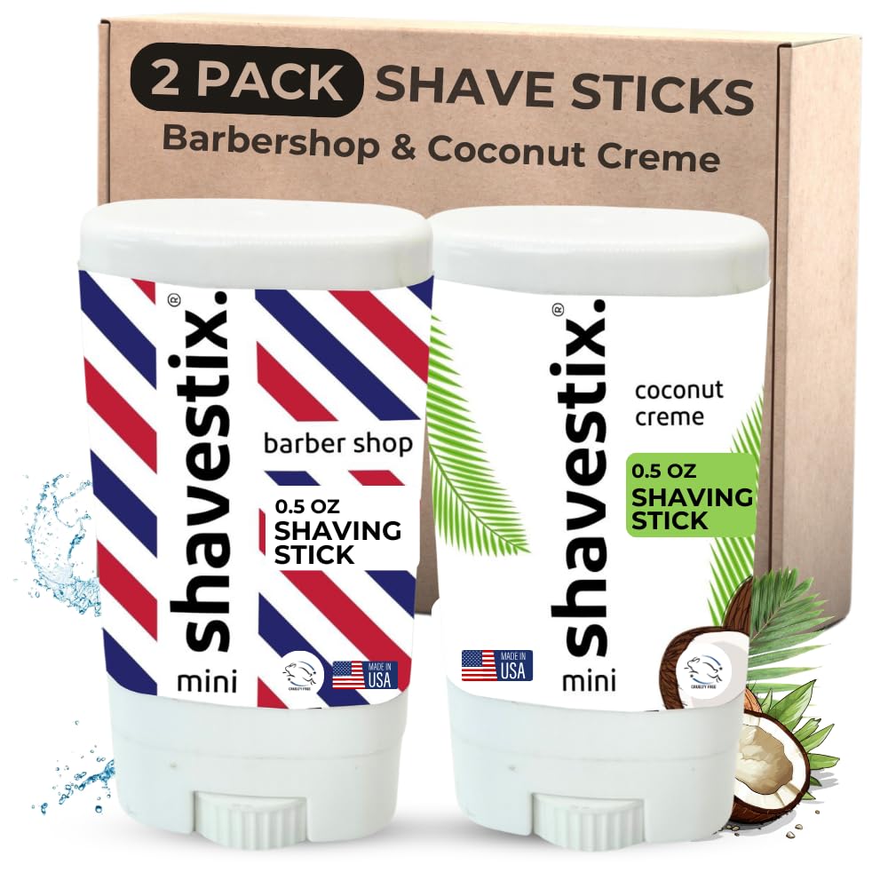 Travel Shaving Cream Stick Set 2 x 0.5 Oz | Coconut Crème - Barber Shop Combo Pack | Razors, Shavers Friendly Mini Hair Removal Cream Bar For Women,