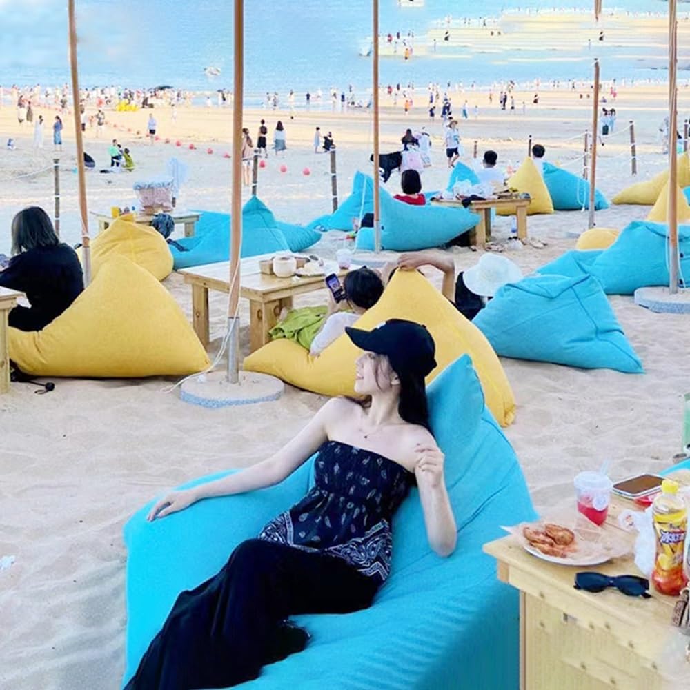 SXBCyan Waterproof Bean Bag Chair Cover（No fillers） Outdoor Oxford Lazy Sofa Giant Triangular Beanbag Pouf Couch Beach Floating Pool Floor Seating Oversized Relaxation Soft Chaise Lounge(Dark Blue)