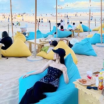 SXBCyan Waterproof Bean Bag Chair Cover(No fillers) Outdoor Oxford Lazy Sofa Giant Triangular Beanbag Pouf Couch Beach Floating Pool Floor Seating Oversized Relaxation Soft Chaise Lounge(Blue)