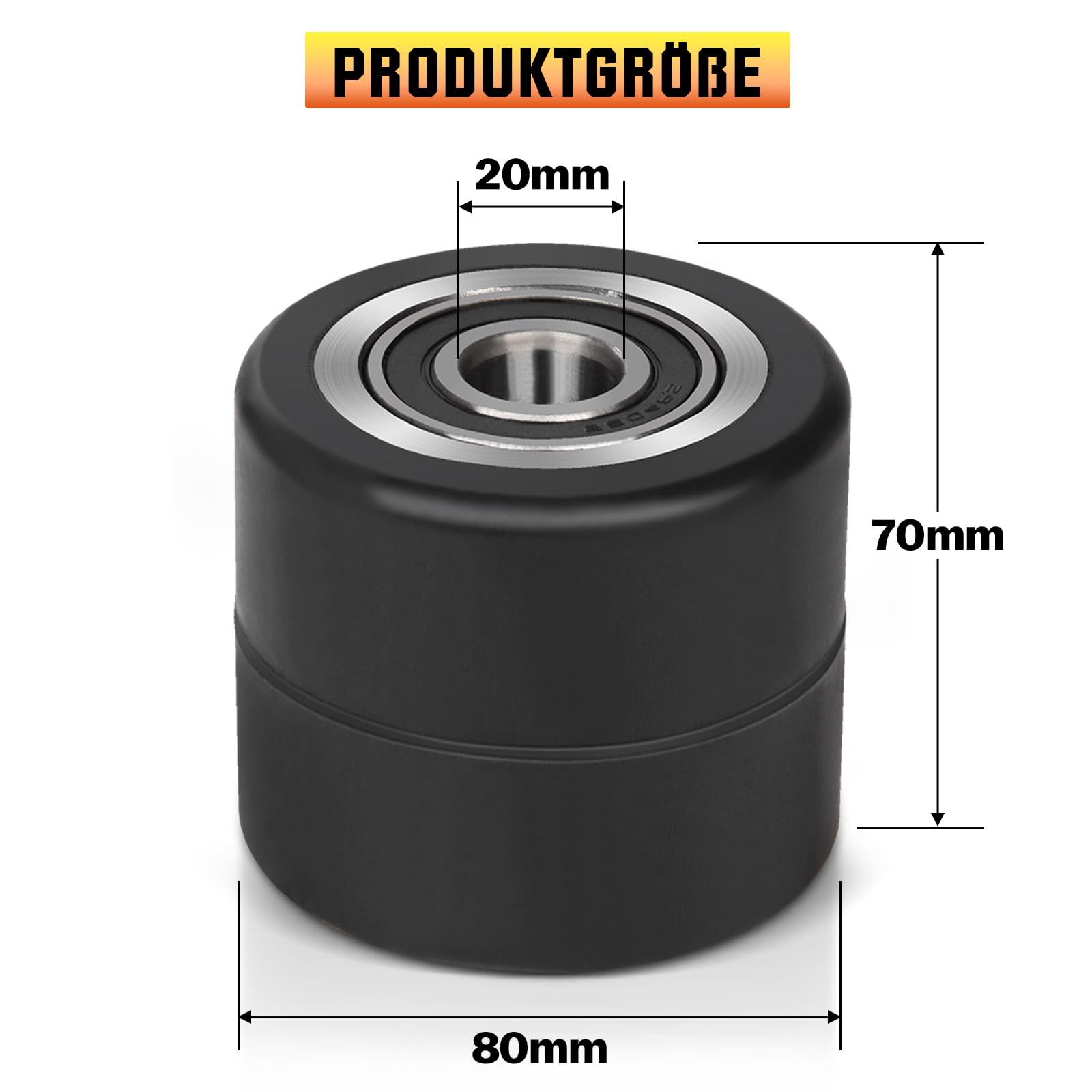 4 pieza Ruedas de Transpaleta, Ruedas de Goma 80 x 70 mm, con Rodamientos de Bolas | Eje de 20 mm | Diámetro de 80 mm | Ancho de 70 mm | Carga máxima 2400 kg