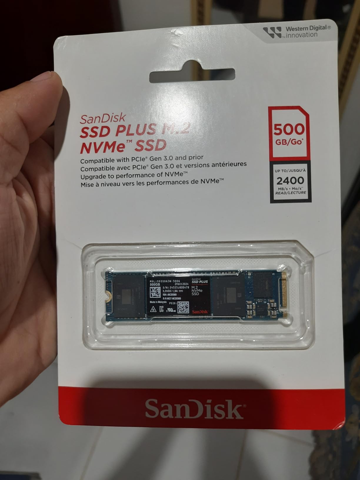 SSD Sandisk Plus – 500GB, NVMe, M.2 2280, Leitura até 2400MB/s, Gravação até 1500MB/s