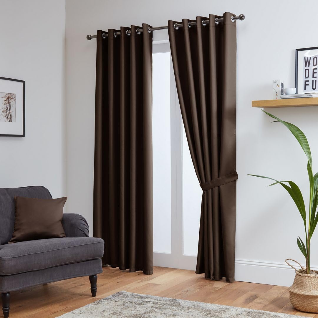John Aird Blackout Curtains Thermal Energy Saving Eyelet Curtains for Bedroom & Living Room Including Tie Backs (Chocolate, W 46" x L 54" (2 Panels)