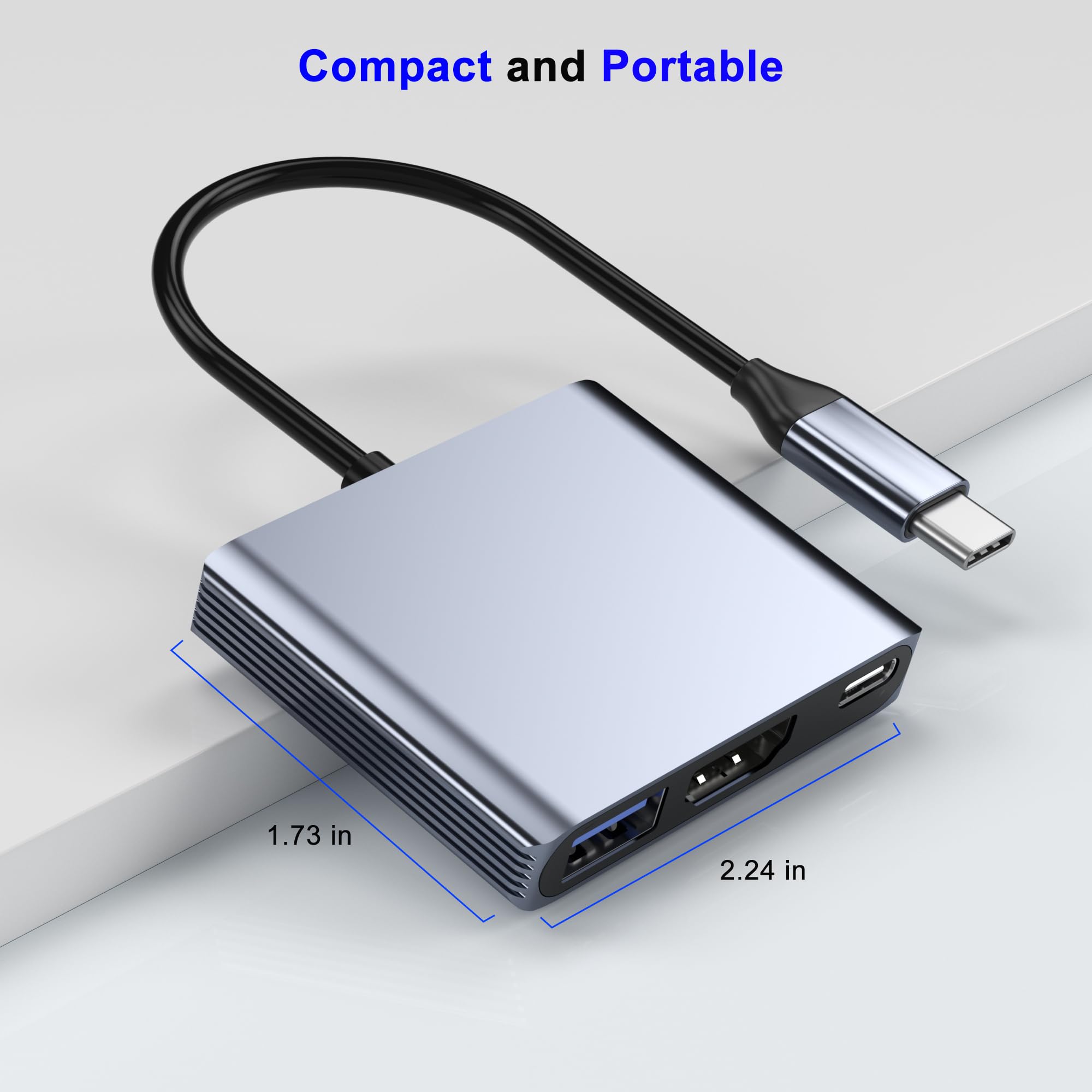 Adapter USB C na HDMI, 3 w 1 cyfrowy wieloportowy adapter AV z wyjściem HDMI 4K, PD 100 W i portem USB 3.0, klucz USB C, kompatybilny z MacBook Pro, MacBook Air, iPad Pro, iPhone 15Pro/16, Dell, HP
