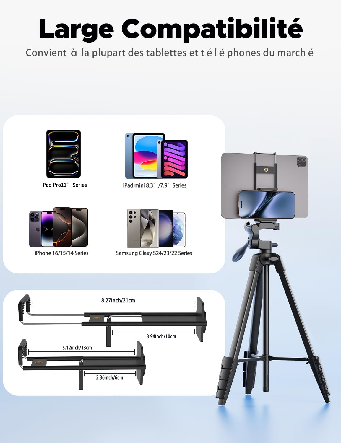 Trépied 152,4 cm pour iPad Pro et iPhone Compatible avec Tablette/iPad Pro 12,9"/Webcam/caméra vidéo, trépied iPad Pro avec télécommande et Sac pour Vlog/vidéo/Photographie