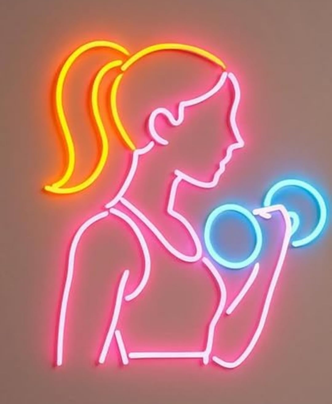 Letrero GYM MUJER WOMAN PESAS Cartel Luminoso LED Escaparate, Decoración de Pared en Metacrilato, Luz Brillante, aproximadamente 60cm alimentación 12v