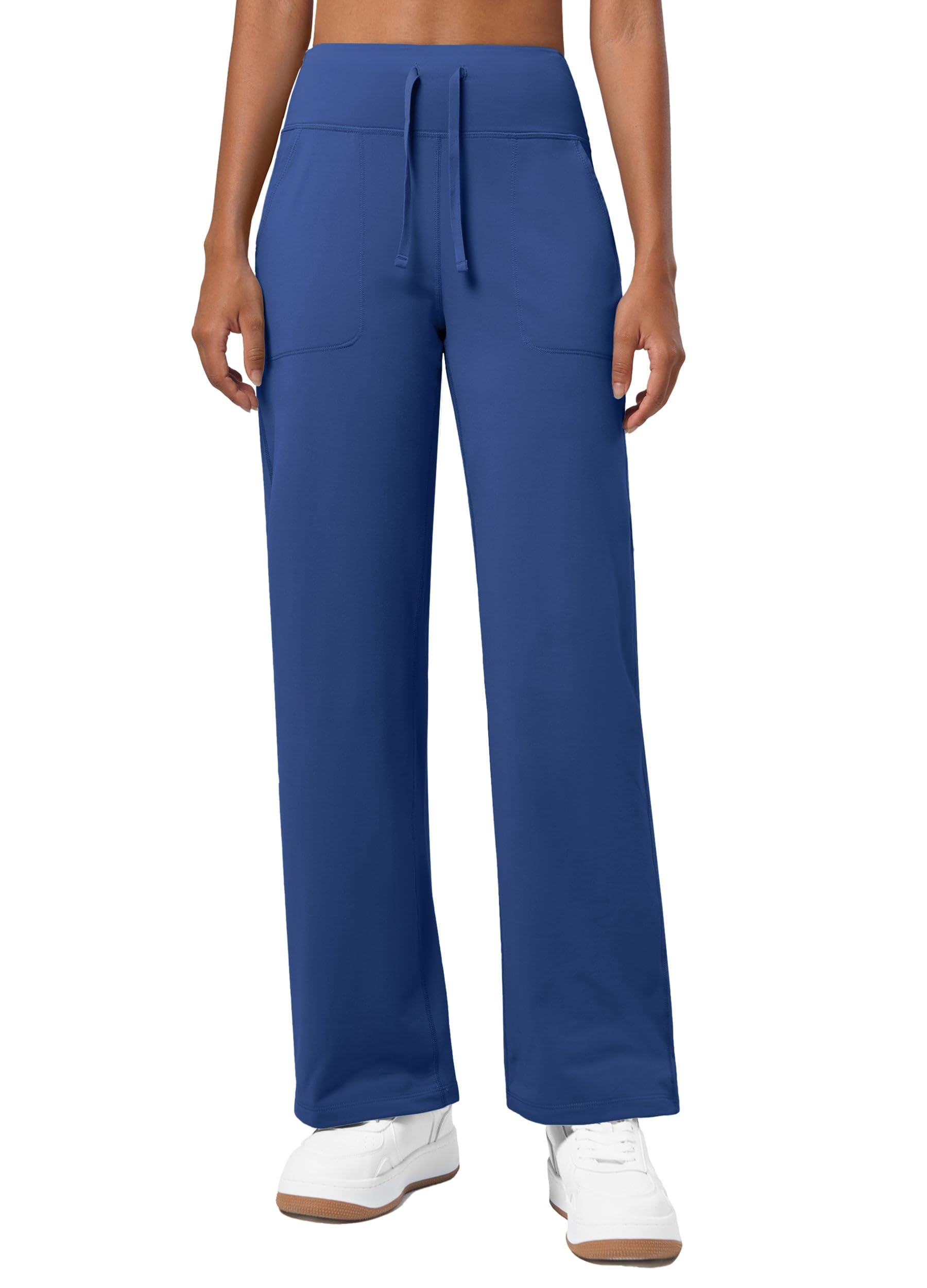 Willit Pantalones térmicos con forro polar para mujer, de pierna ancha, para yoga, invierno, con bolsillos, cintura alta, pantalones casuales para descansar