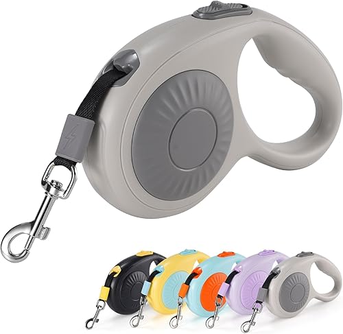 Miniatura 1 de JSXD Correa retráctil de 360 sin enredos para perro con freno con una sola mano, pausa, bloqueo, cinta de nailon resistente de 10 pies para